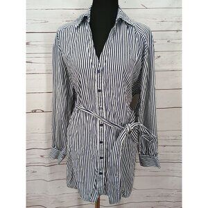 Lane Bryant Women's Blue & White Striped Button-Down Shirt Dress With Belt Sz 16